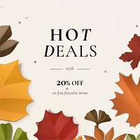 Paper craft leaf template psd in autumn tone for social media post