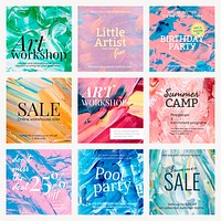 Acrylic paint textured template psd colorful aesthetic creative art social media post set