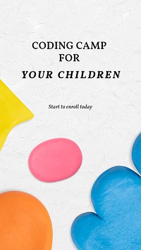 Kids camp education template psd plasticine clay patterned ad banner