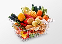 Vegetable basket clipart, healthy lifestyle shopping psd