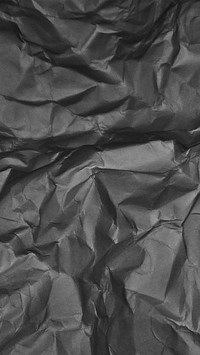 Crumpled black paper mobile wallpaper, abstract texture background