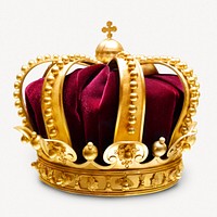 Golden royal crown, accessory, object collage element psd