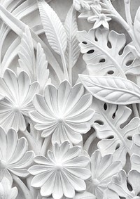 Carved floral ornament texture background, white design