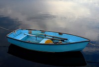 Free old blue rowboat in a lake image, public domain CC0 photo.