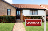 Open house sign, real estate lawn advertisement