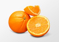 Sliced orange sticker, citrus fruit on white background psd