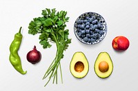 Fruits, vegetable superfood clipart, organic ingredients