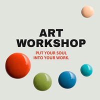 Art workshop template psd color paint abstract social media ad