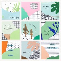 Paper craft template psd set for social media post