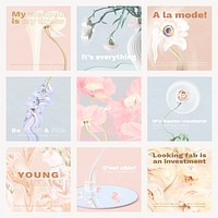 Floral PSD Instagram post templates, abstract pastel psychedelic art set