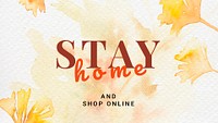 Aesthetic autumn shopping template psd with stay home text ad banner