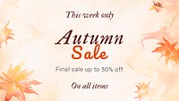 Autumn sale watercolor template psd fashion ad banner