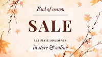 Autumn sale watercolor template psd fashion ad banner