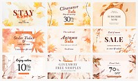 Aesthetic autumn sale template psd ad banner collection