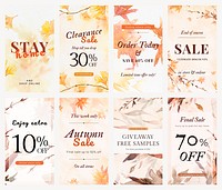 Aesthetic autumn sale template psd social media ad collection