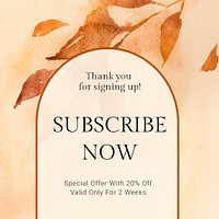 Aesthetic autumn sale template psd with subscribe now text social media ad