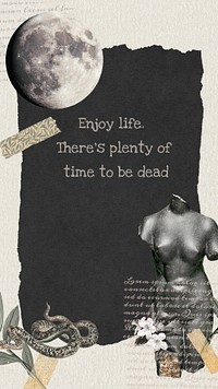 Collage template dark aesthetic psd, digital collage art with enjoy life quote
