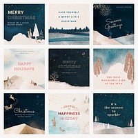 Holiday Instagram post template psd, editable festive design set