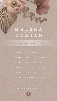 Wedding timeline story editable template, aesthetic floral design psd