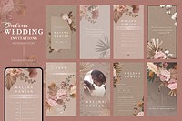 Online wedding invitation template, aesthetic floral design set psd