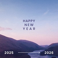 Aesthetic new year template psd, sunset mountain design, year 2026