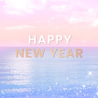 New year template psd, aesthetic social media post, pastel beach design