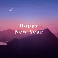 New year aesthetic template psd, sunrise mountains, Instagram post design