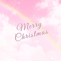 Christmas Facebook post template, aesthetic design psd, pink sky with rainbow