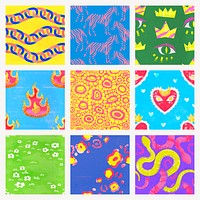 Funky pattern background, colorful abstract psd set