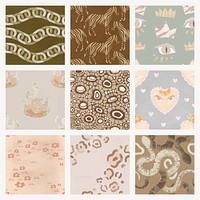 Aesthetic pattern background, pastel earth tone psd set