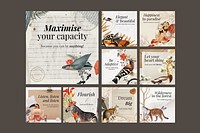 Retro animal collage post template, editable vintage surreal journal planner scrapbook artwork with quote social media psd pack
