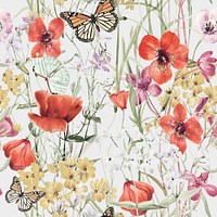 Butterfly & flower pattern background, botanical design psd, remix from the artworks of Pierre Joseph Redouté