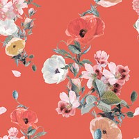 Red botanical pattern background, natural design psd, remixed from original artworks by Pierre Joseph Redouté