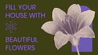 Floral blog banner template, retro modern aesthetic purple halftone, fill your house with beautiful flowers design psd