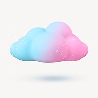 Cloud collage element, 3d holographic graphic psd