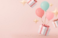 Birthday background, 3d balloon & gift box design psd