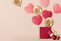 Birthday background, 3d balloon & gift box design psd