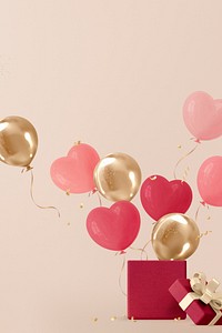 Birthday background, 3d balloon & gift box design psd