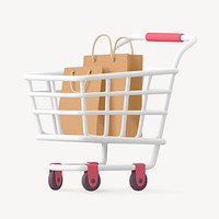 Shopping cart with bags, 3D illustration psd