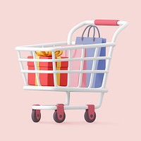 Birthday gift shopping, 3D trolley illustration psd