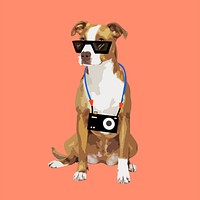 Tourist dog clipart, aesthetic illustration