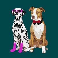 Fancy dog couple clipart, aesthetic illustration