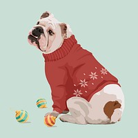 Christmas dog collage element, English Bulldog aesthetic illustration psd