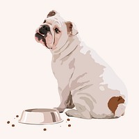Hungry English Bulldog clipart, aesthetic illustration
