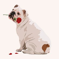 Valentine's dog collage element, English Bulldog aesthetic illustration psd