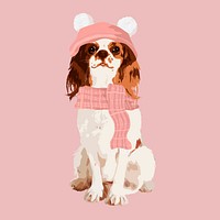 Cute winter dog clipart, aesthetic illustration