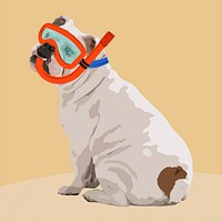 Scuba dog, English Bulldog, aesthetic vector illustration