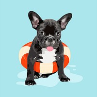 Beach fun dog collage element, aesthetic illustration psd