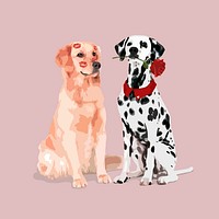 Valentine's dog couple collage element, aesthetic illustration psd