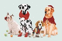 Christmas dogs, aesthetic vector illustration